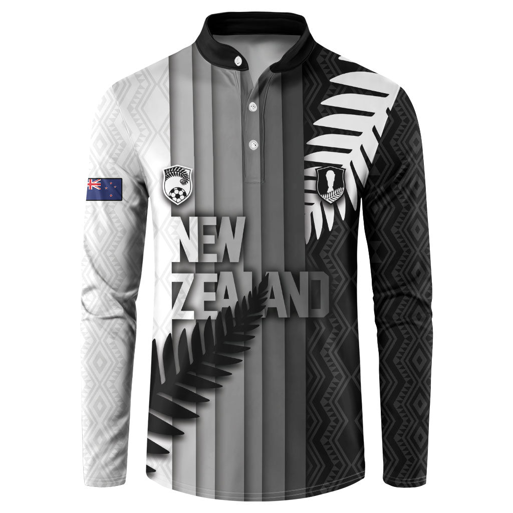 Custom New Zealand Football Button Sweatshirt Silver Fern Maori Pattern Monochrome DT05 White - Polynesian Pride