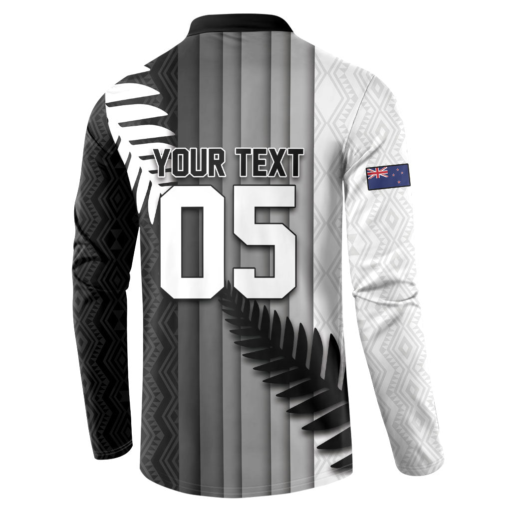 Custom New Zealand Football Button Sweatshirt Silver Fern Maori Pattern Monochrome DT05 - Polynesian Pride
