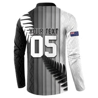 Custom New Zealand Football Button Sweatshirt Silver Fern Maori Pattern Monochrome DT05 - Polynesian Pride