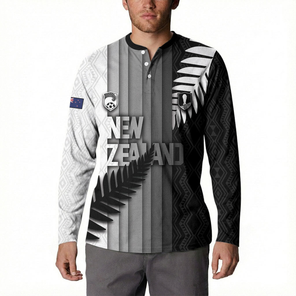 Custom New Zealand Football Button Sweatshirt Silver Fern Maori Pattern Monochrome DT05 - Polynesian Pride