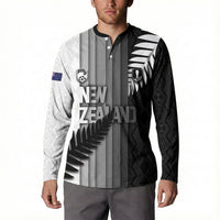 Custom New Zealand Football Button Sweatshirt Silver Fern Maori Pattern Monochrome DT05 - Polynesian Pride