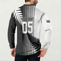 Custom New Zealand Football Button Sweatshirt Silver Fern Maori Pattern Monochrome DT05 - Polynesian Pride
