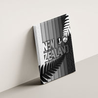 New Zealand Football Canvas Wall Art Silver Fern Maori Pattern Monochrome