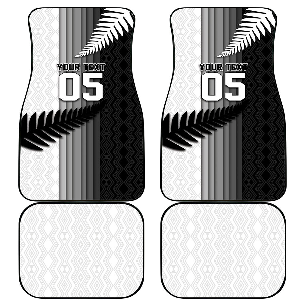 Custom New Zealand Football Car Mats Silver Fern Maori Pattern Monochrome DT05 - Polynesian Pride