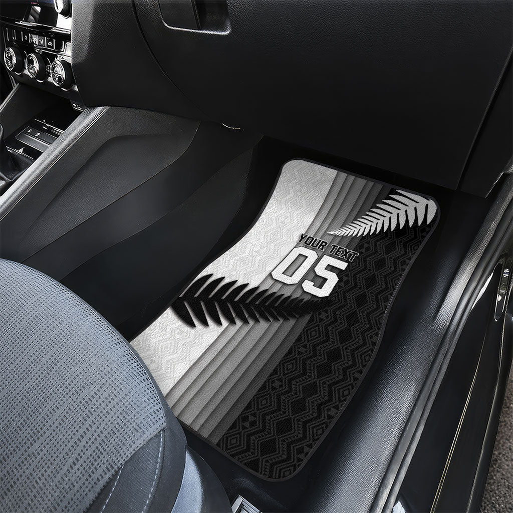 Custom New Zealand Football Car Mats Silver Fern Maori Pattern Monochrome DT05 - Polynesian Pride