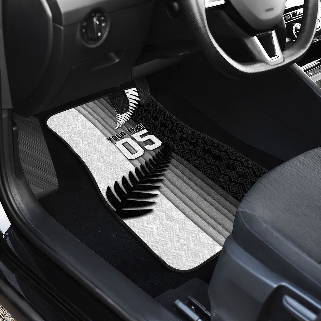 Custom New Zealand Football Car Mats Silver Fern Maori Pattern Monochrome DT05 - Polynesian Pride