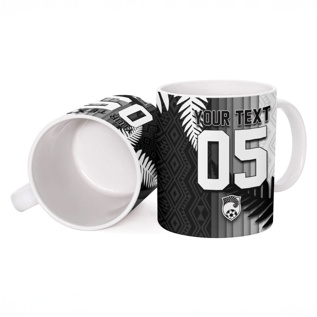 Custom New Zealand Football Ceramic Mug Silver Fern Maori Pattern Monochrome DT05 - Polynesian Pride