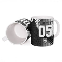Custom New Zealand Football Ceramic Mug Silver Fern Maori Pattern Monochrome DT05 - Polynesian Pride