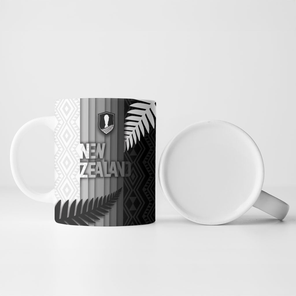 Custom New Zealand Football Ceramic Mug Silver Fern Maori Pattern Monochrome DT05 - Polynesian Pride