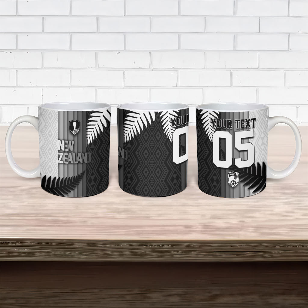 Custom New Zealand Football Ceramic Mug Silver Fern Maori Pattern Monochrome DT05 - Polynesian Pride
