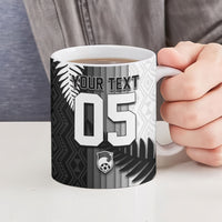 Custom New Zealand Football Ceramic Mug Silver Fern Maori Pattern Monochrome DT05 - Polynesian Pride