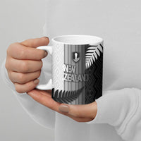 Custom New Zealand Football Ceramic Mug Silver Fern Maori Pattern Monochrome DT05 - Polynesian Pride