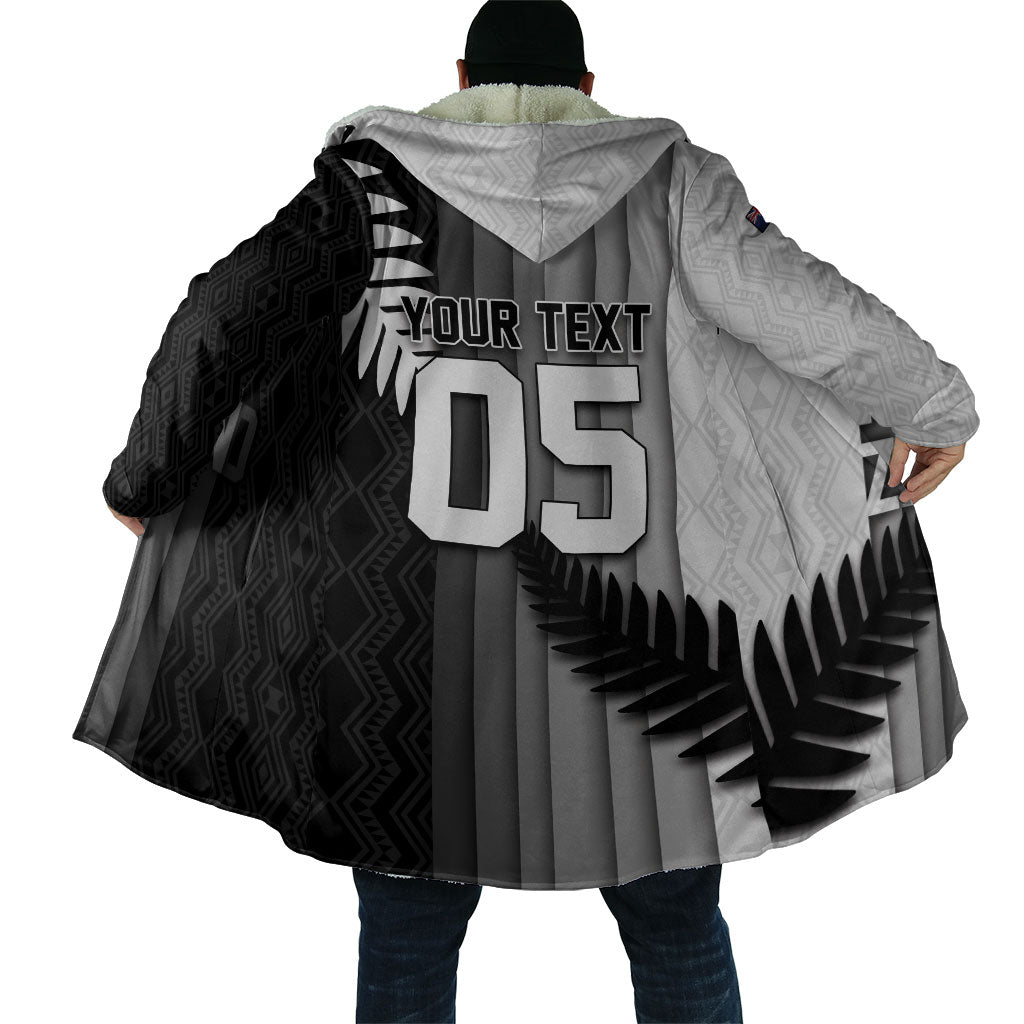 Custom New Zealand Football Cloak Silver Fern Maori Pattern Monochrome DT05 - Polynesian Pride