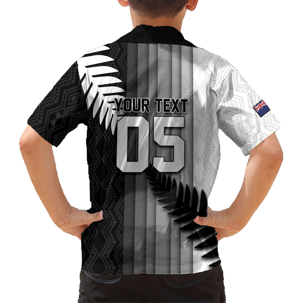 Custom New Zealand Football Family Matching Off Shoulder Maxi Dress and Hawaiian Shirt Silver Fern Maori Pattern Monochrome