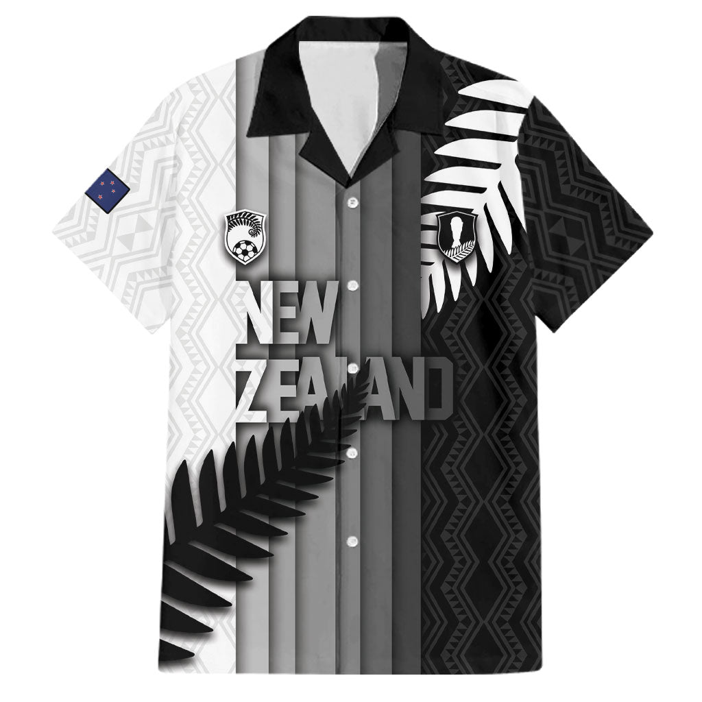 Custom New Zealand Football Family Matching Off Shoulder Maxi Dress and Hawaiian Shirt Silver Fern Maori Pattern Monochrome