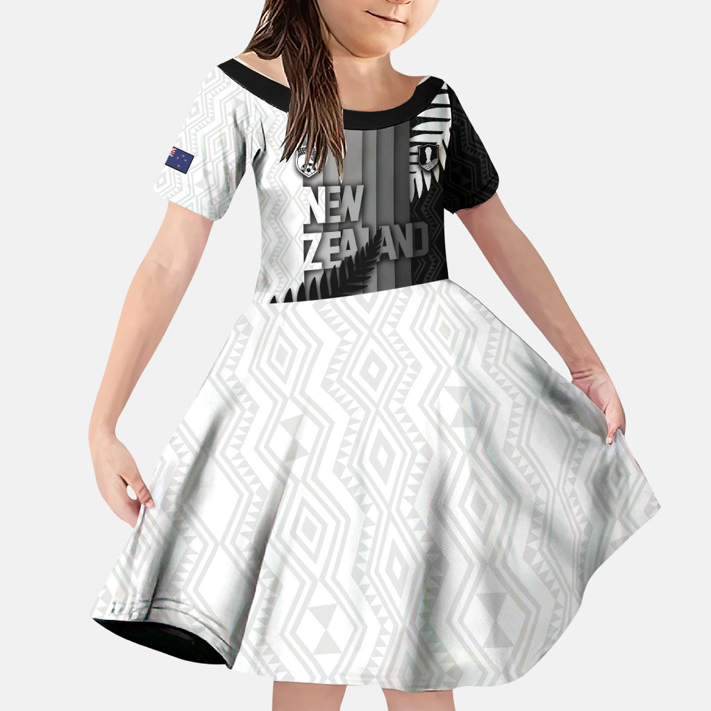 Custom New Zealand Football Family Matching Off Shoulder Short Dress and Hawaiian Shirt Silver Fern Maori Pattern Monochrome