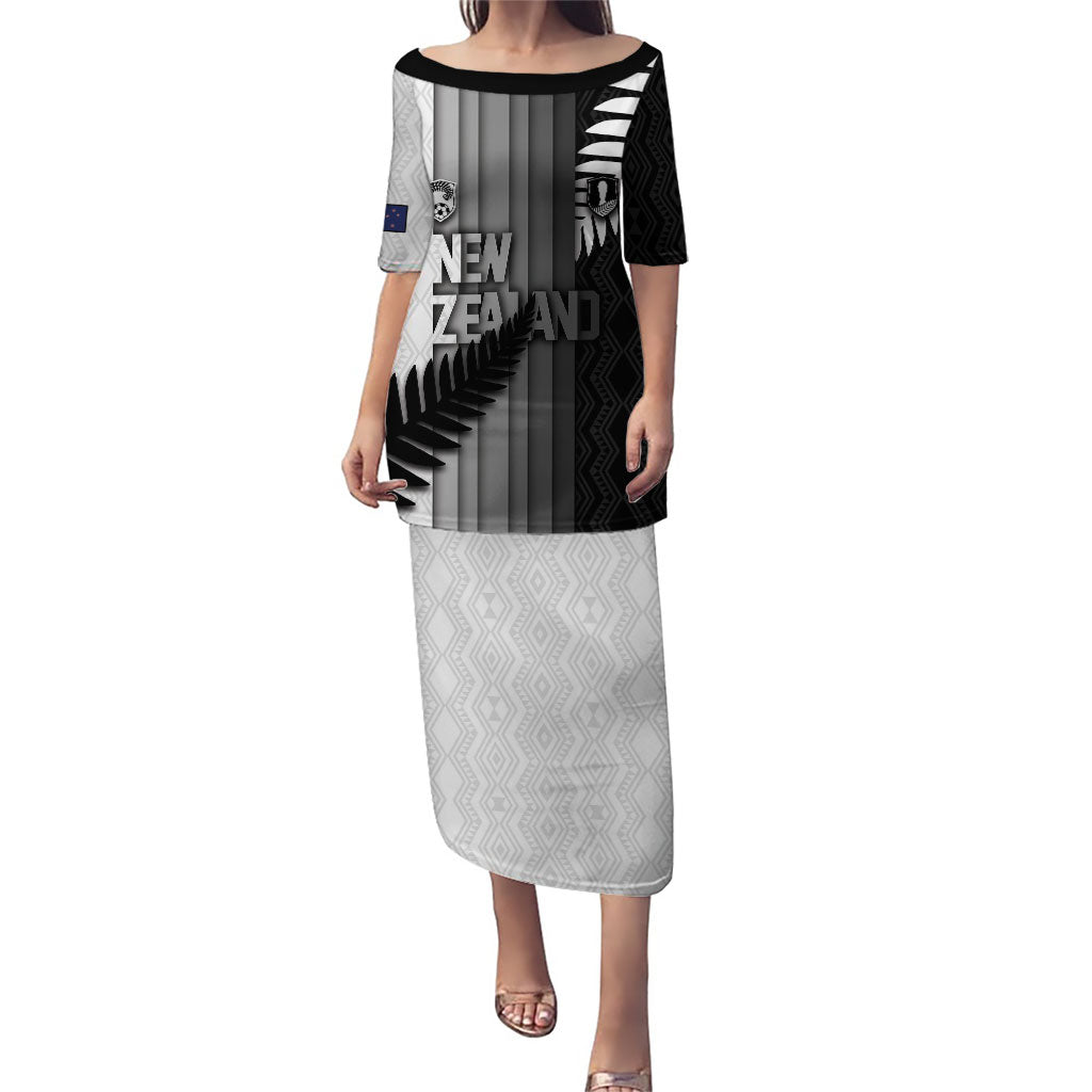 Custom New Zealand Football Family Matching Puletasi and Hawaiian Shirt Silver Fern Maori Pattern Monochrome