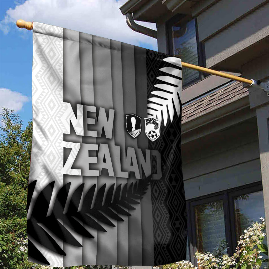 New Zealand Football Garden Flag Silver Fern Maori Pattern Monochrome DT05 - Polynesian Pride