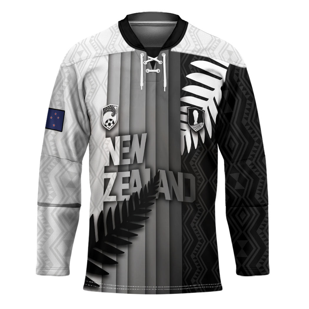 Custom New Zealand Football Hockey Jersey Silver Fern Maori Pattern Monochrome DT05 Unisex White - Polynesian Pride