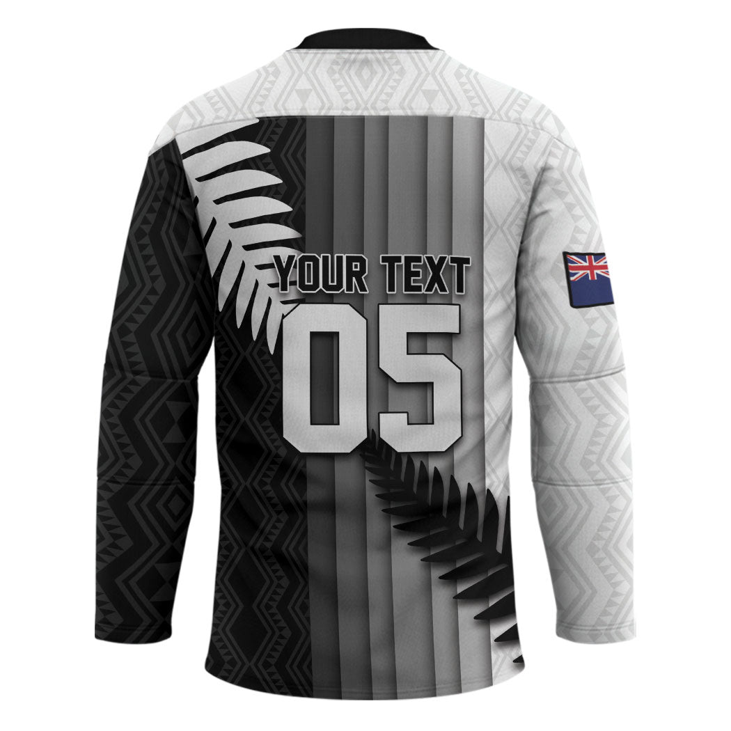 Custom New Zealand Football Hockey Jersey Silver Fern Maori Pattern Monochrome DT05 - Polynesian Pride