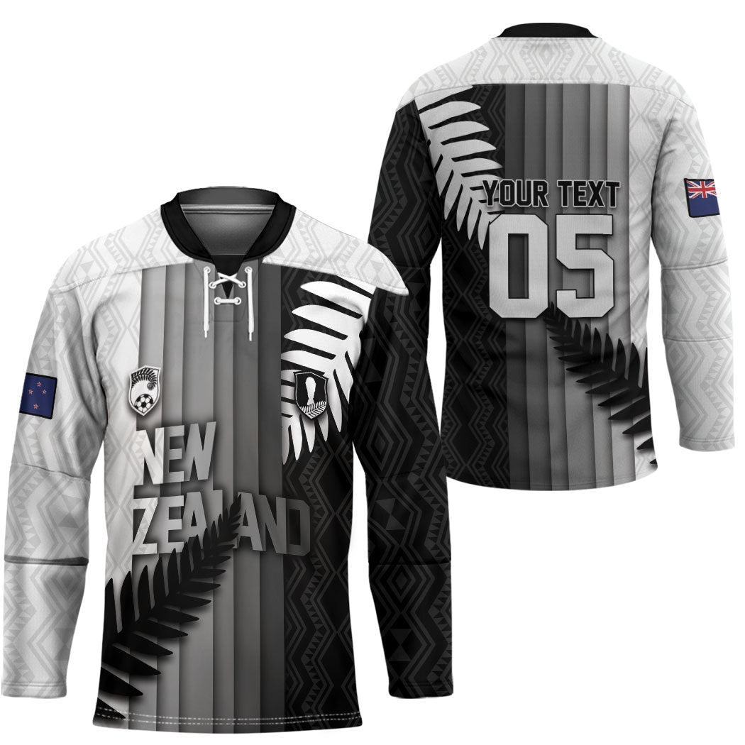 Custom New Zealand Football Hockey Jersey Silver Fern Maori Pattern Monochrome DT05 - Polynesian Pride