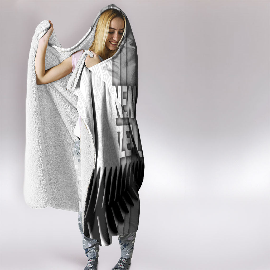 New Zealand Football Hooded Blanket Silver Fern Maori Pattern Monochrome DT05 - Polynesian Pride