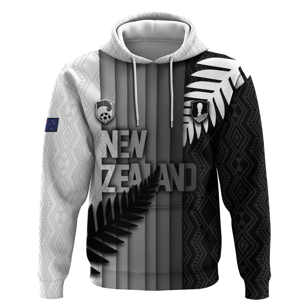 Custom New Zealand Football Hoodie Silver Fern Maori Pattern Monochrome