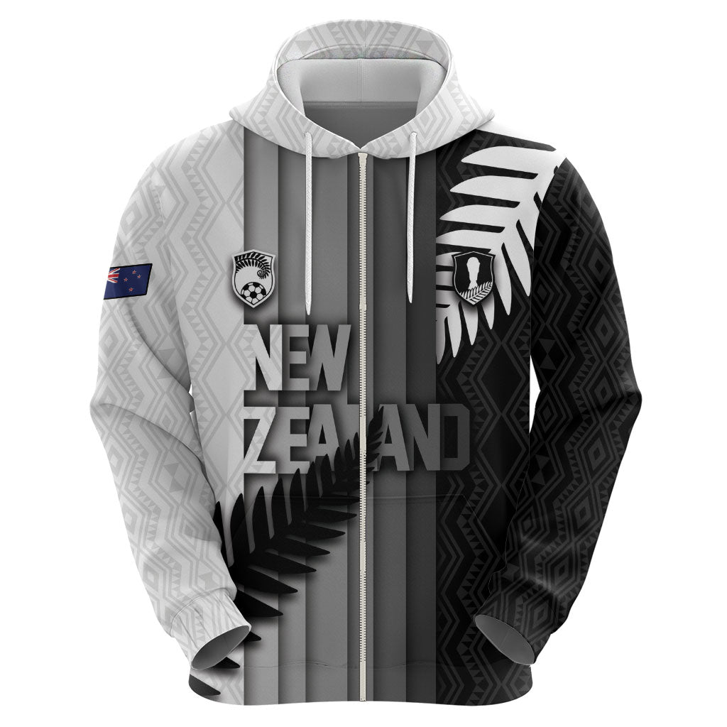 Custom New Zealand Football Hoodie Silver Fern Maori Pattern Monochrome