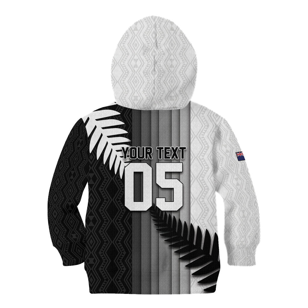 Custom New Zealand Football Kid Hoodie Silver Fern Maori Pattern Monochrome DT05 - Polynesian Pride