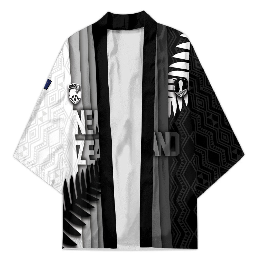 Custom New Zealand Football Kimono Silver Fern Maori Pattern Monochrome DT05 Unisex White - Polynesian Pride