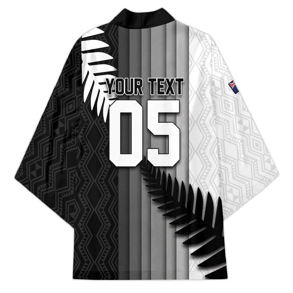 Custom New Zealand Football Kimono Silver Fern Maori Pattern Monochrome DT05 - Polynesian Pride