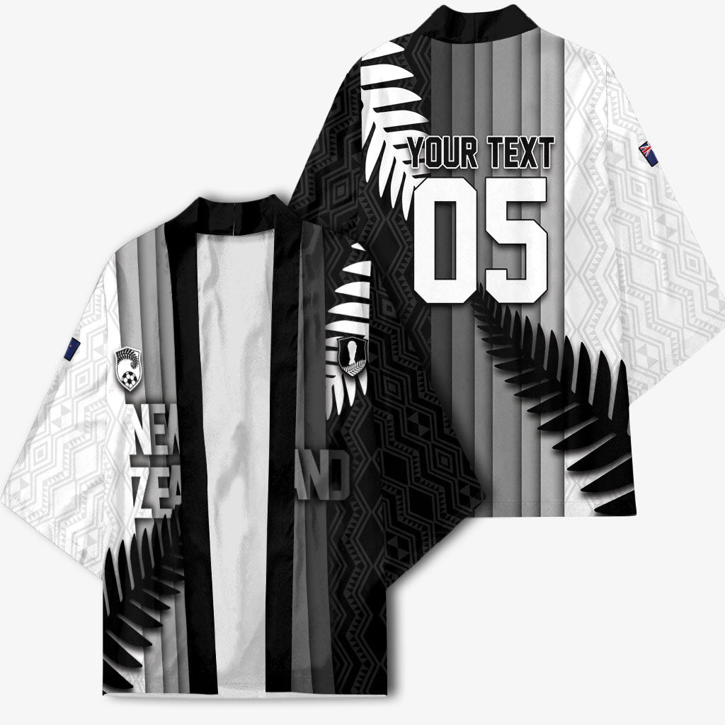 Custom New Zealand Football Kimono Silver Fern Maori Pattern Monochrome DT05 - Polynesian Pride