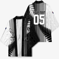 Custom New Zealand Football Kimono Silver Fern Maori Pattern Monochrome DT05 - Polynesian Pride