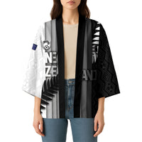 Custom New Zealand Football Kimono Silver Fern Maori Pattern Monochrome DT05 - Polynesian Pride
