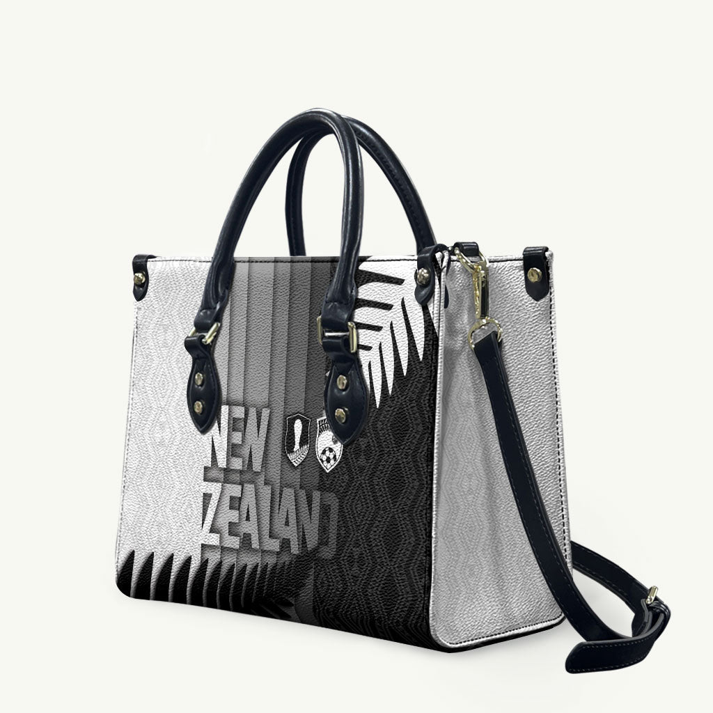 New Zealand Football Leather Bag Silver Fern Maori Pattern Monochrome DT05 White - Polynesian Pride