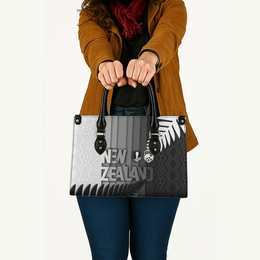 New Zealand Football Leather Bag Silver Fern Maori Pattern Monochrome DT05 - Polynesian Pride