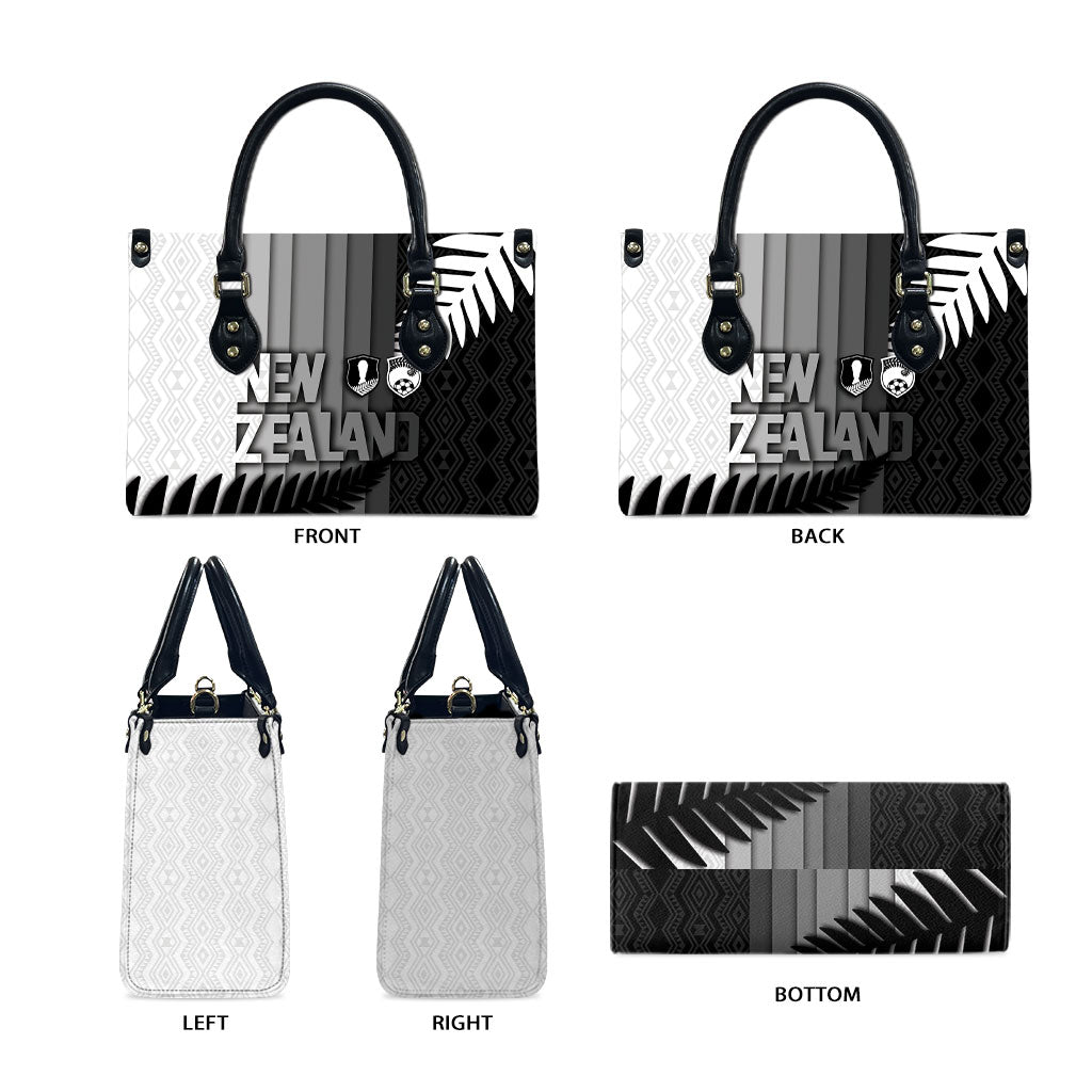 New Zealand Football Leather Bag Silver Fern Maori Pattern Monochrome DT05 - Polynesian Pride