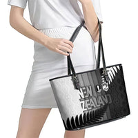New Zealand Football Leather Tote Bag Silver Fern Maori Pattern Monochrome DT05 - Polynesian Pride