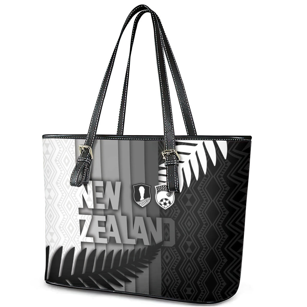 New Zealand Football Leather Tote Bag Silver Fern Maori Pattern Monochrome DT05 - Polynesian Pride