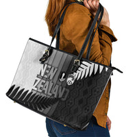 New Zealand Football Leather Tote Bag Silver Fern Maori Pattern Monochrome DT05 - Polynesian Pride