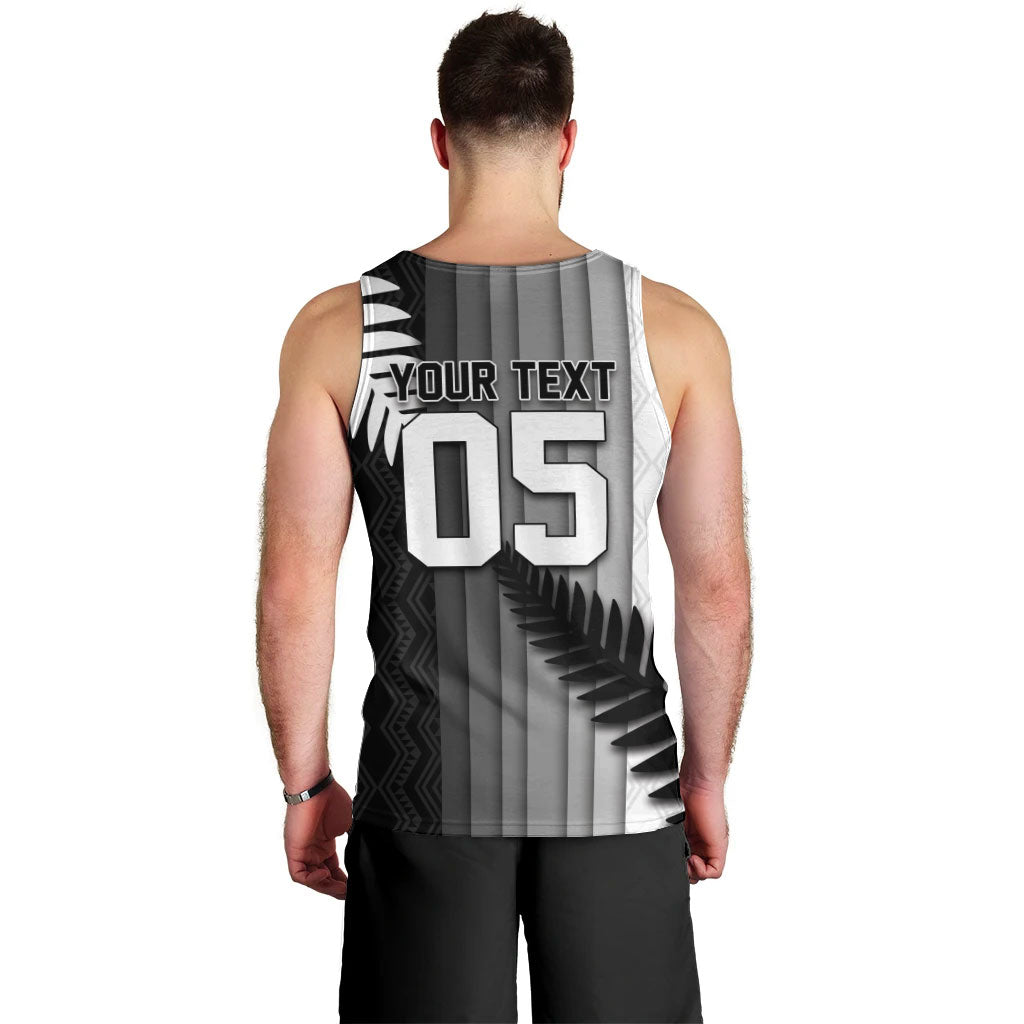 Custom New Zealand Football Men Tank Top Silver Fern Maori Pattern Monochrome DT05 - Polynesian Pride
