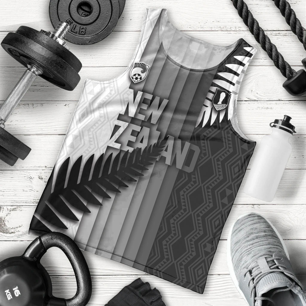 Custom New Zealand Football Men Tank Top Silver Fern Maori Pattern Monochrome DT05 - Polynesian Pride