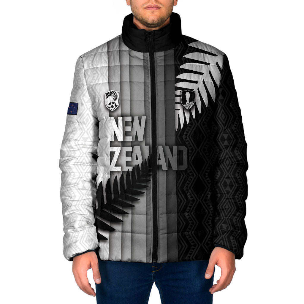 Custom New Zealand Football Padded Jacket Silver Fern Maori Pattern Monochrome DT05 Men White - Polynesian Pride