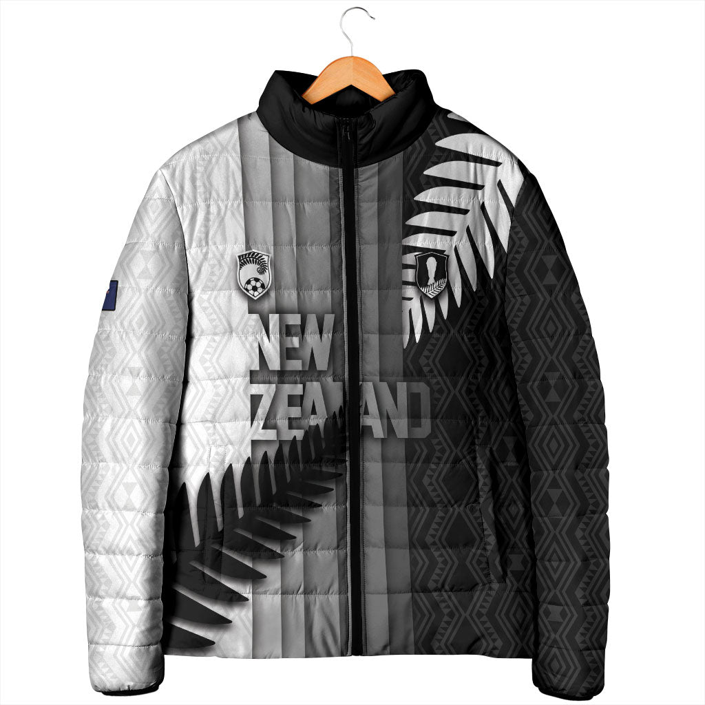 Custom New Zealand Football Padded Jacket Silver Fern Maori Pattern Monochrome DT05 - Polynesian Pride