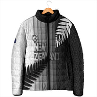 Custom New Zealand Football Padded Jacket Silver Fern Maori Pattern Monochrome DT05 - Polynesian Pride