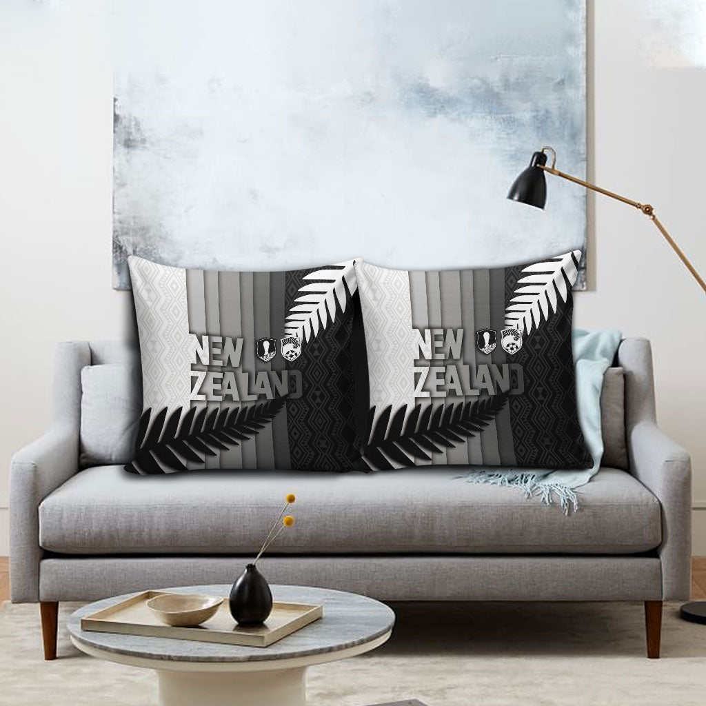 New Zealand Football Pillow Cover Silver Fern Maori Pattern Monochrome DT05 - Polynesian Pride