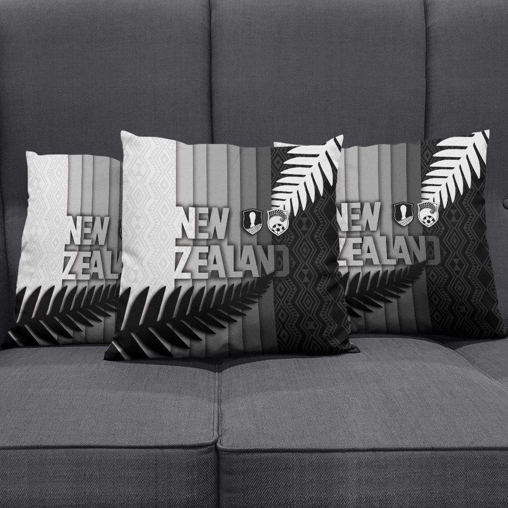 New Zealand Football Pillow Cover Silver Fern Maori Pattern Monochrome DT05 - Polynesian Pride