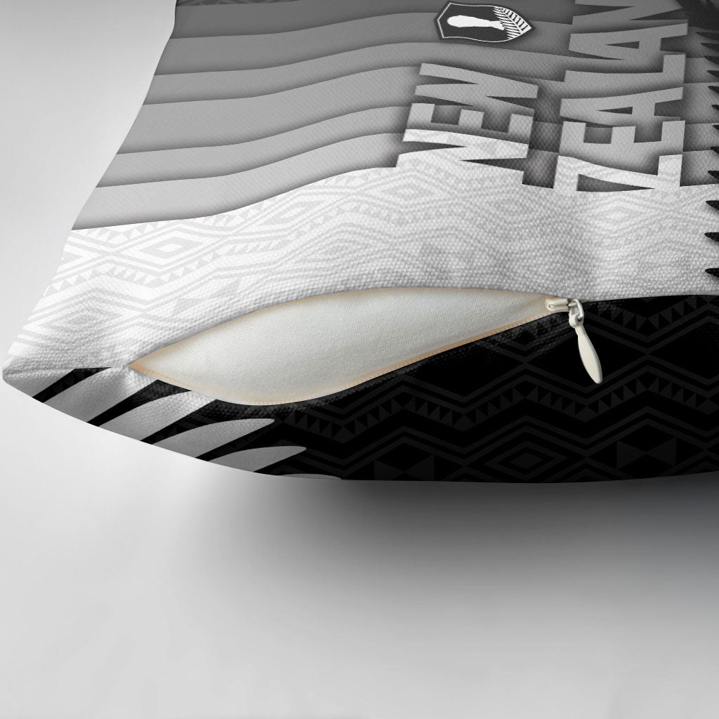 New Zealand Football Pillow Cover Silver Fern Maori Pattern Monochrome DT05 - Polynesian Pride