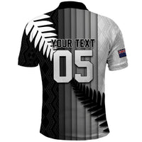 Custom New Zealand Football Polo Shirt Silver Fern Maori Pattern Monochrome