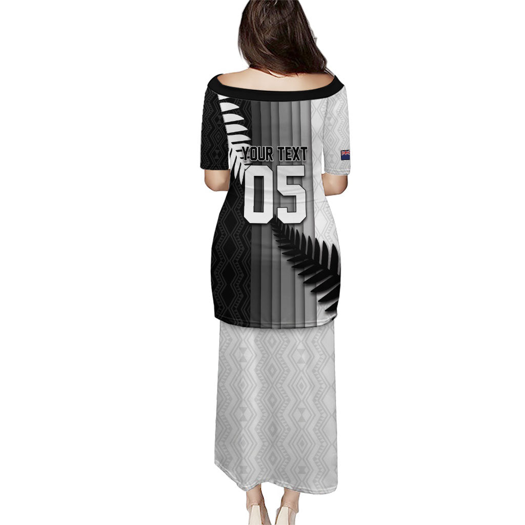 Custom New Zealand Football Puletasi Silver Fern Maori Pattern Monochrome DT05 - Polynesian Pride